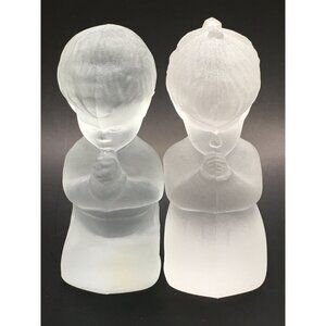 Vintage Fenton Frosted Satin Glass Praying Children Figurines 4'' Pair